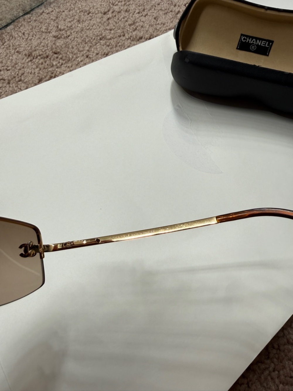 CHANEL Brown Rimless Rectangle Sunglasses with Gold Bridge - Picture 7 of 8